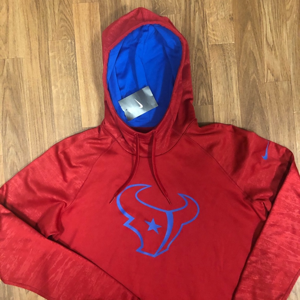 🏈 NWT Nike Houston Texans NFL Football Dri-Fit Red Hooded Sweatshirt L
